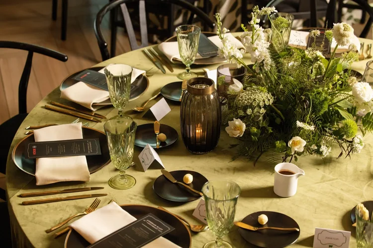 Event tablescape centerpiece with greenery at a Greenville SC event by Jack Robert Photo