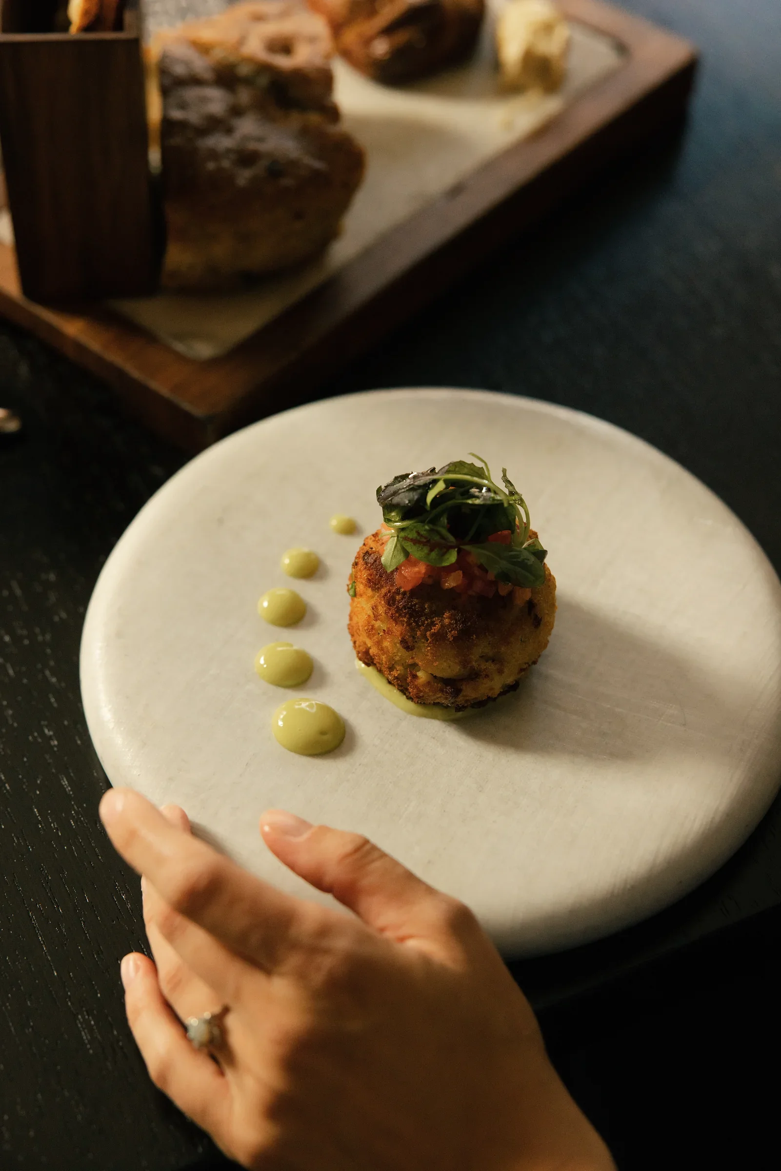 Fine dining plated dish at CUT by Wolfgang Puck inside Rosewood Washington DC, restaurant photography for luxury hotel marketing