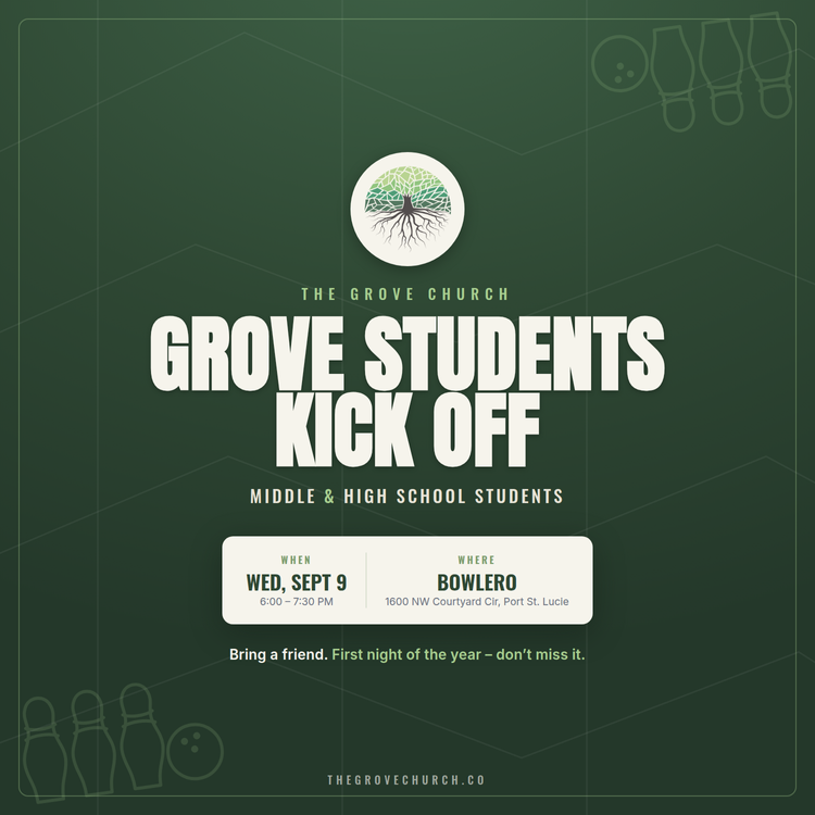Grove Students Kick Off flyer, Wednesday September 9 at Bowlero in Port St. Lucie