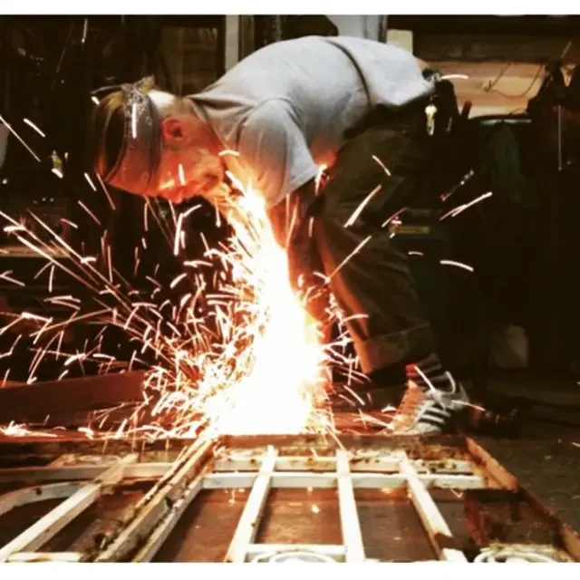 Sparks from a cut in the shop