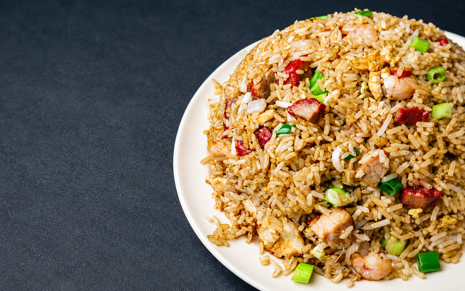 Connie's fried rice plate with shrimp and seafood