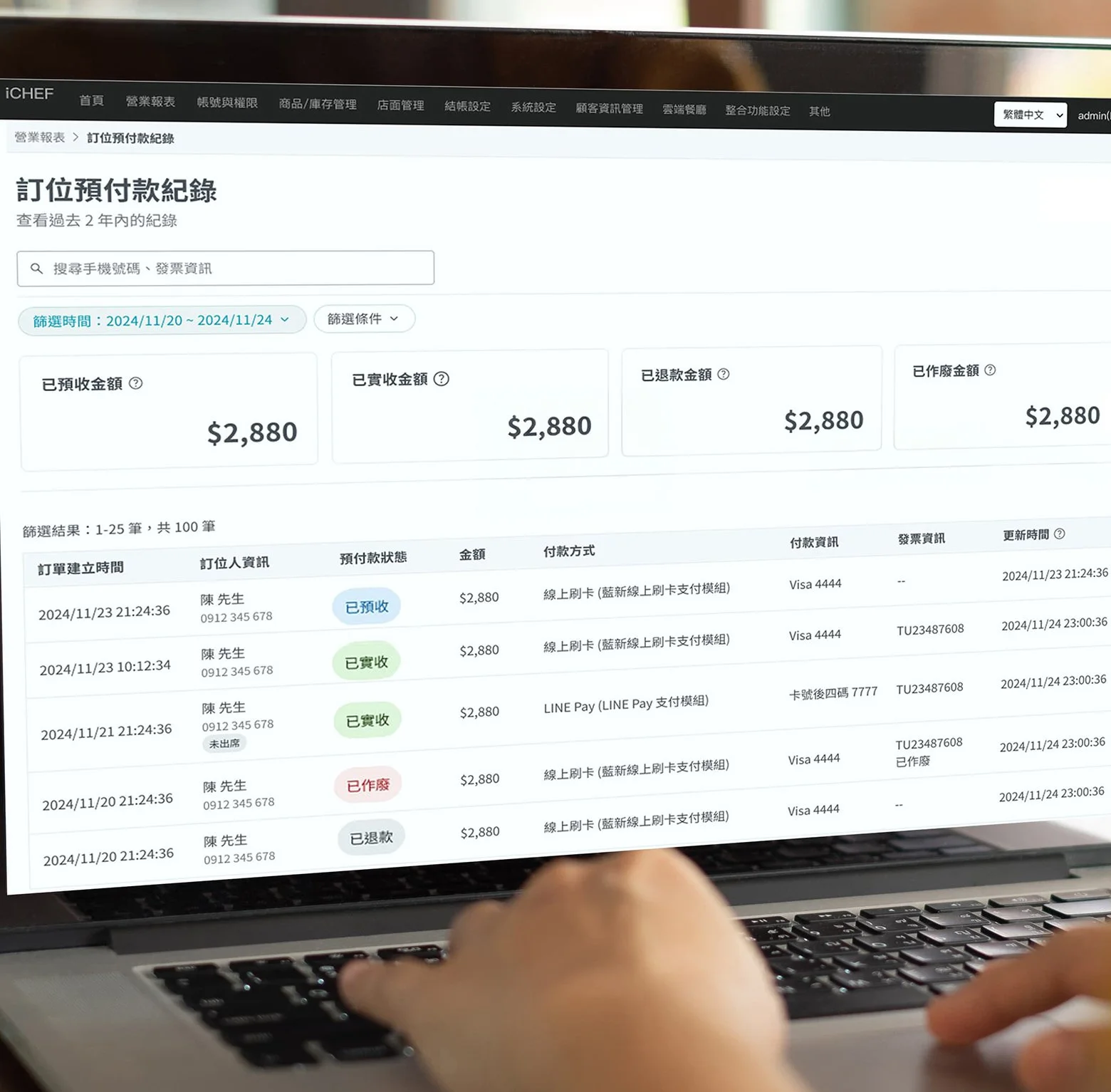 訂位預付款紀錄