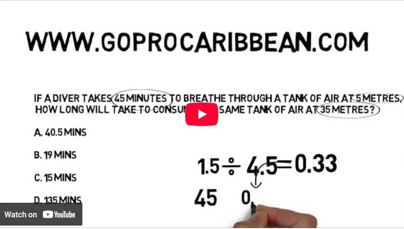 First depth / second depth method — minutes example and change factor trap — PADI IDC / DM physics