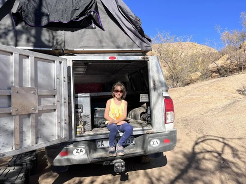 Overland rooftop tent camp in the Botswana bush