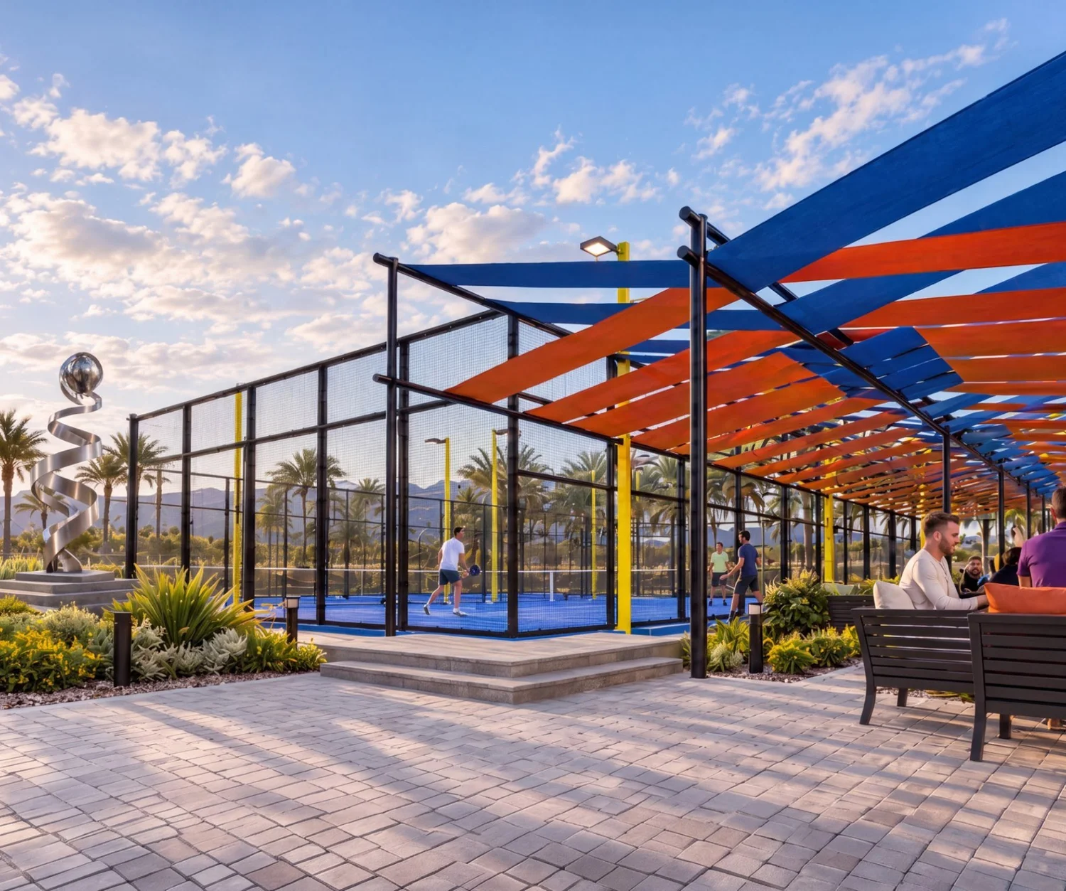 IBRI Padel court and shade-canopy architectural concept.