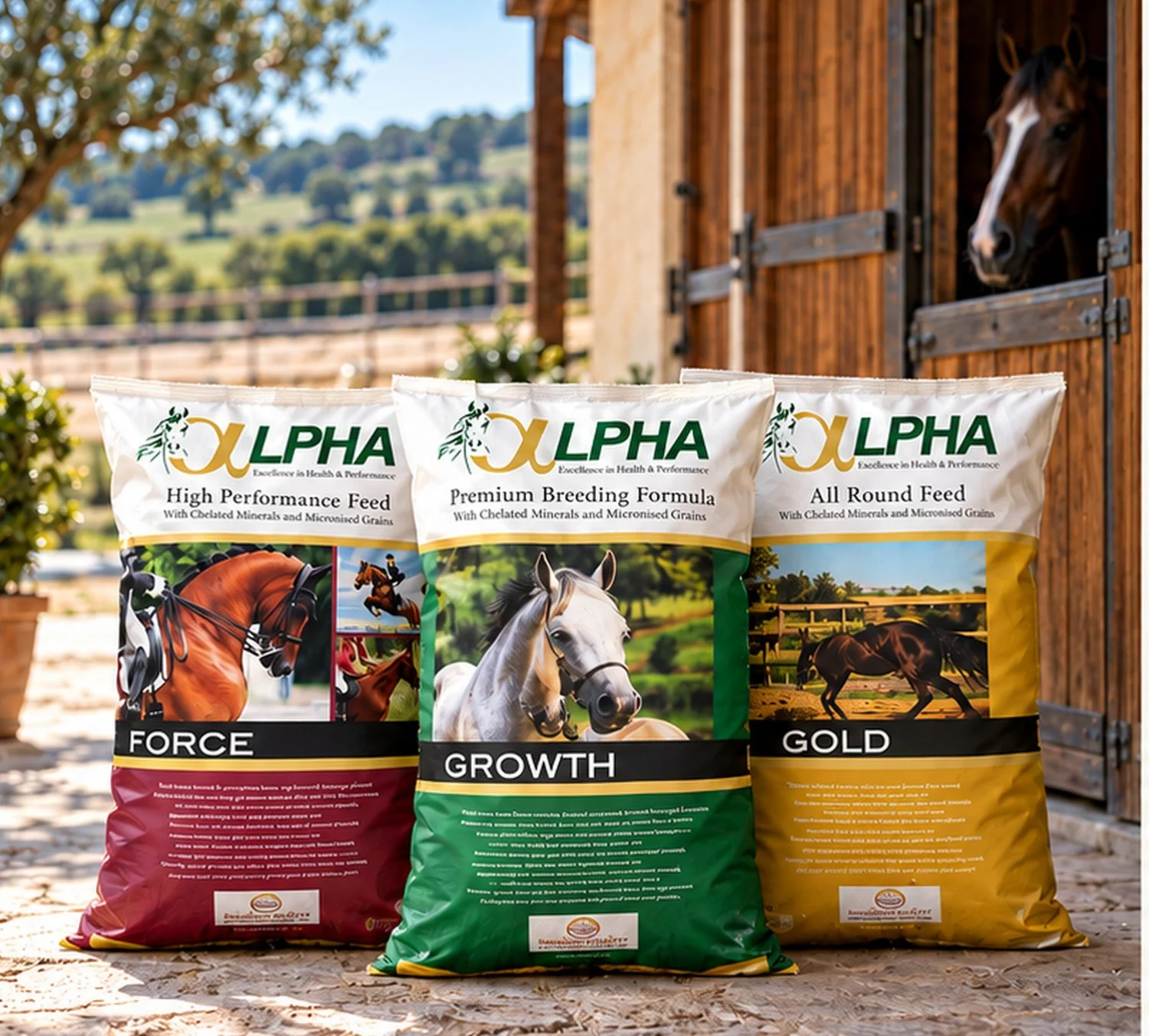 Alpha Horse Feeds packaging concept.