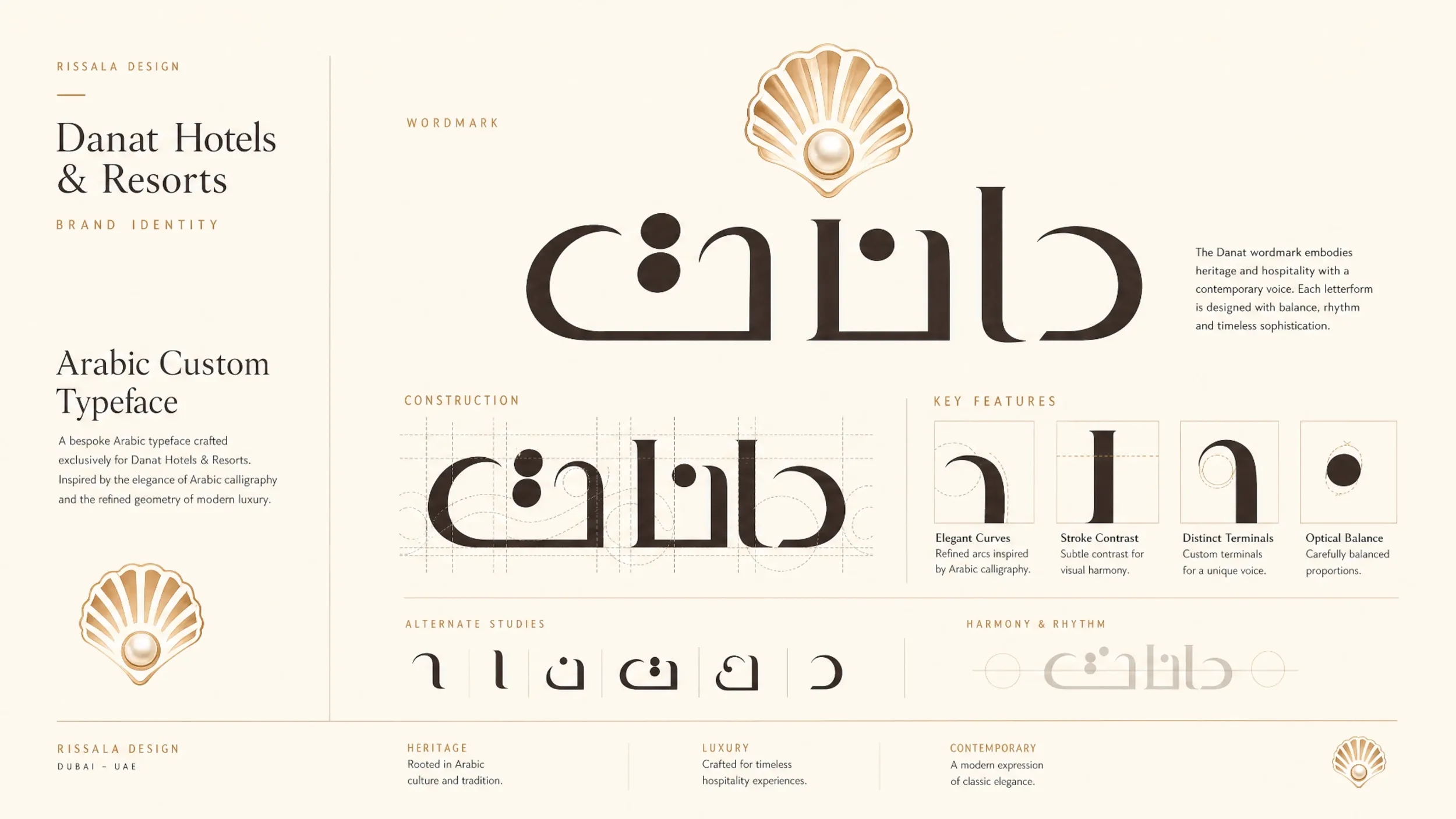 Custom Arabic typeface construction for Danat hospitality