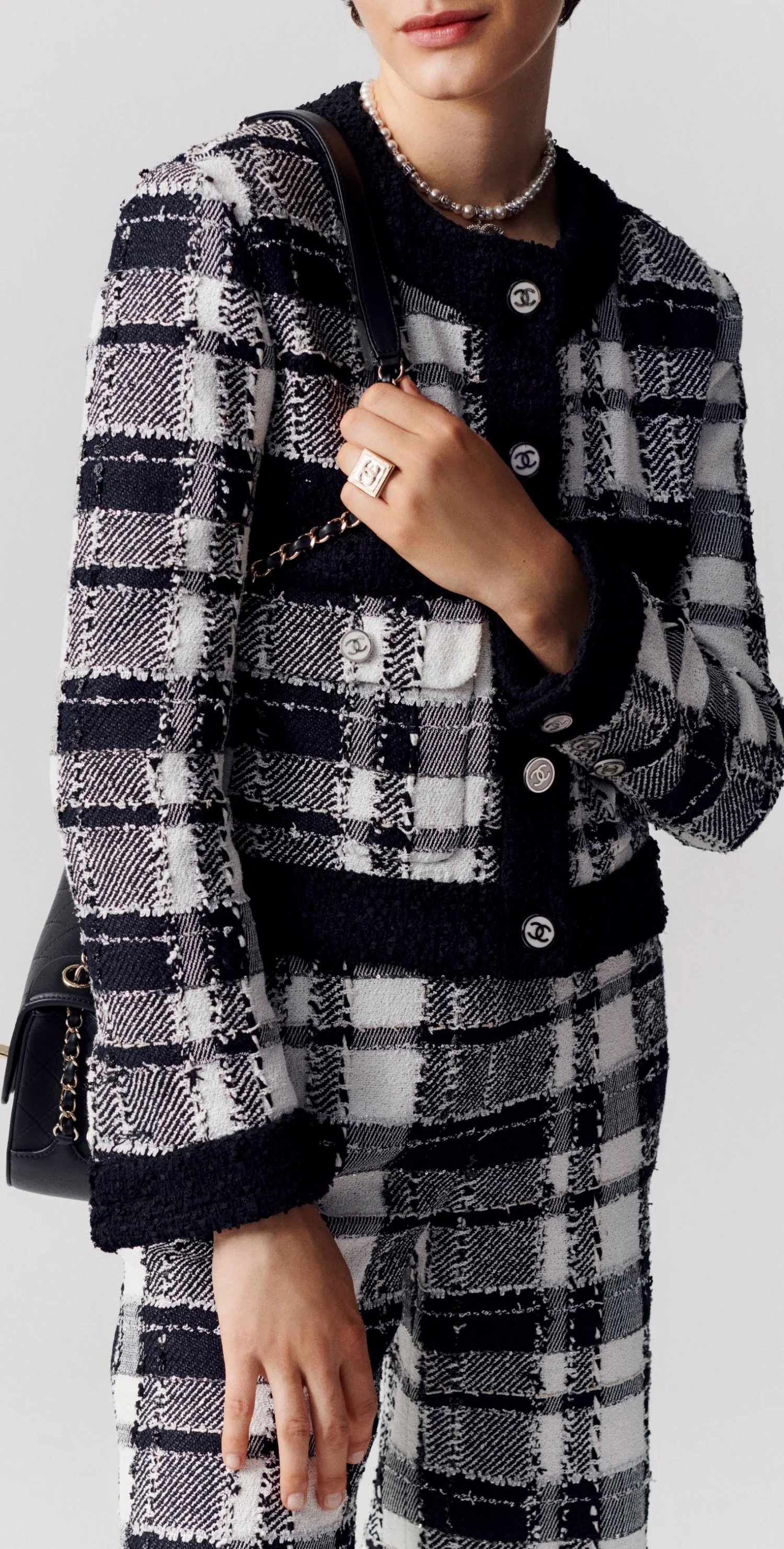 Chanel Tweed Check Jacket in Black, White, Gold & Silver — UFO No More