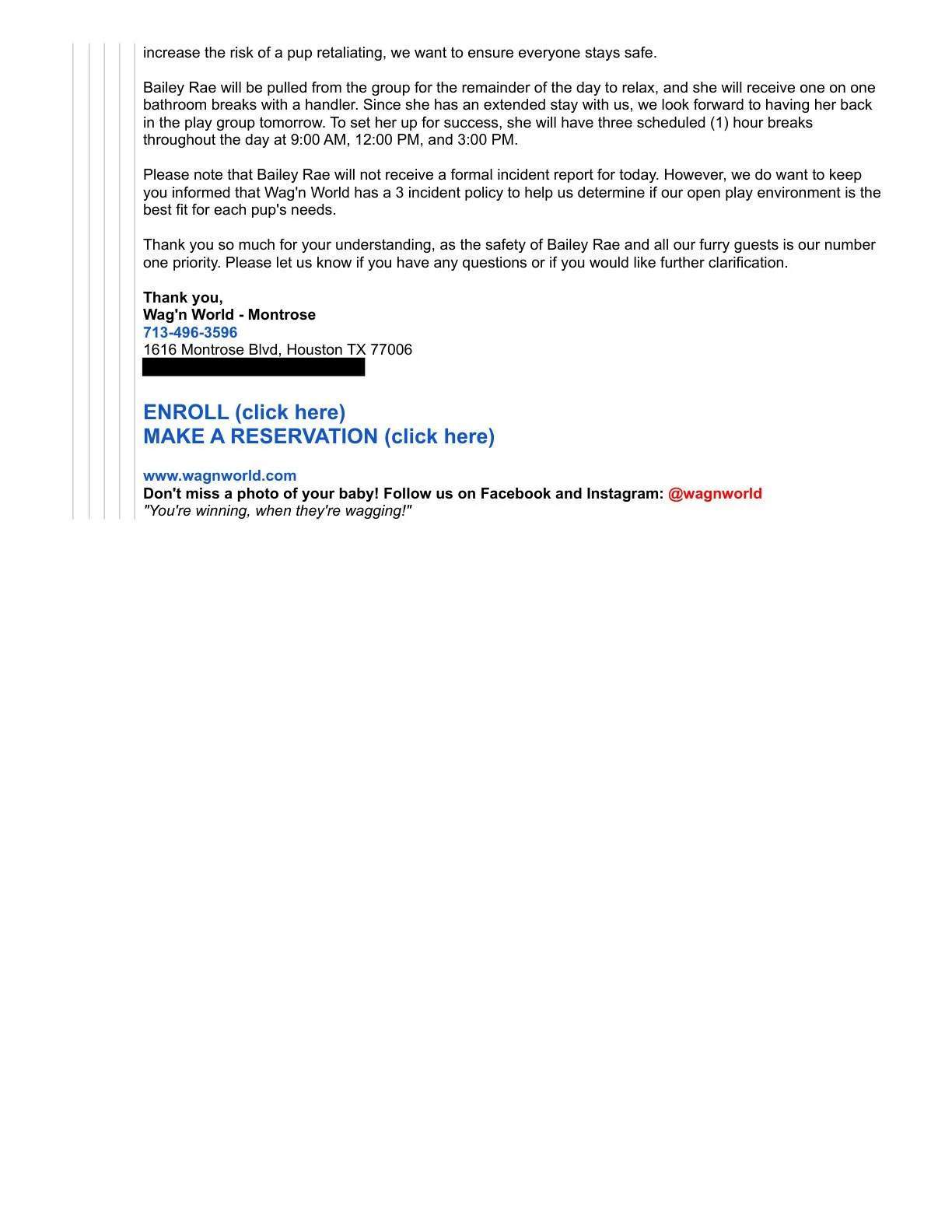 Care updates and owner replies — redacted document, page 3 of 3