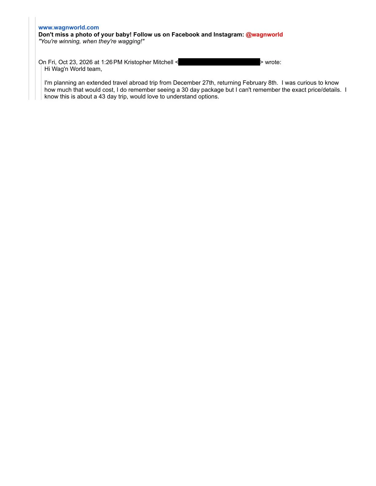 Extended boarding inquiry — redacted document, page 2 of 2