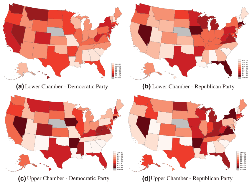 Figure 1. Mean party unity by chamber and party.