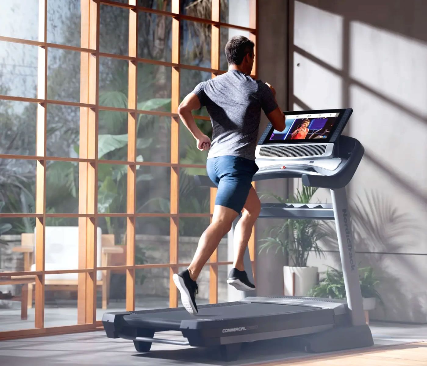 A powerful treadmill addition to a home gym, designed for multiple users, d...