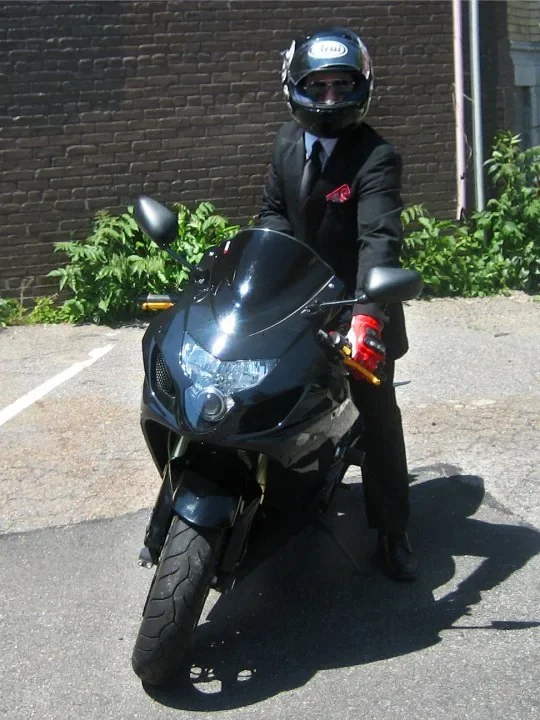 Attorney Jeffrey Steinbrecher on a motorcycle