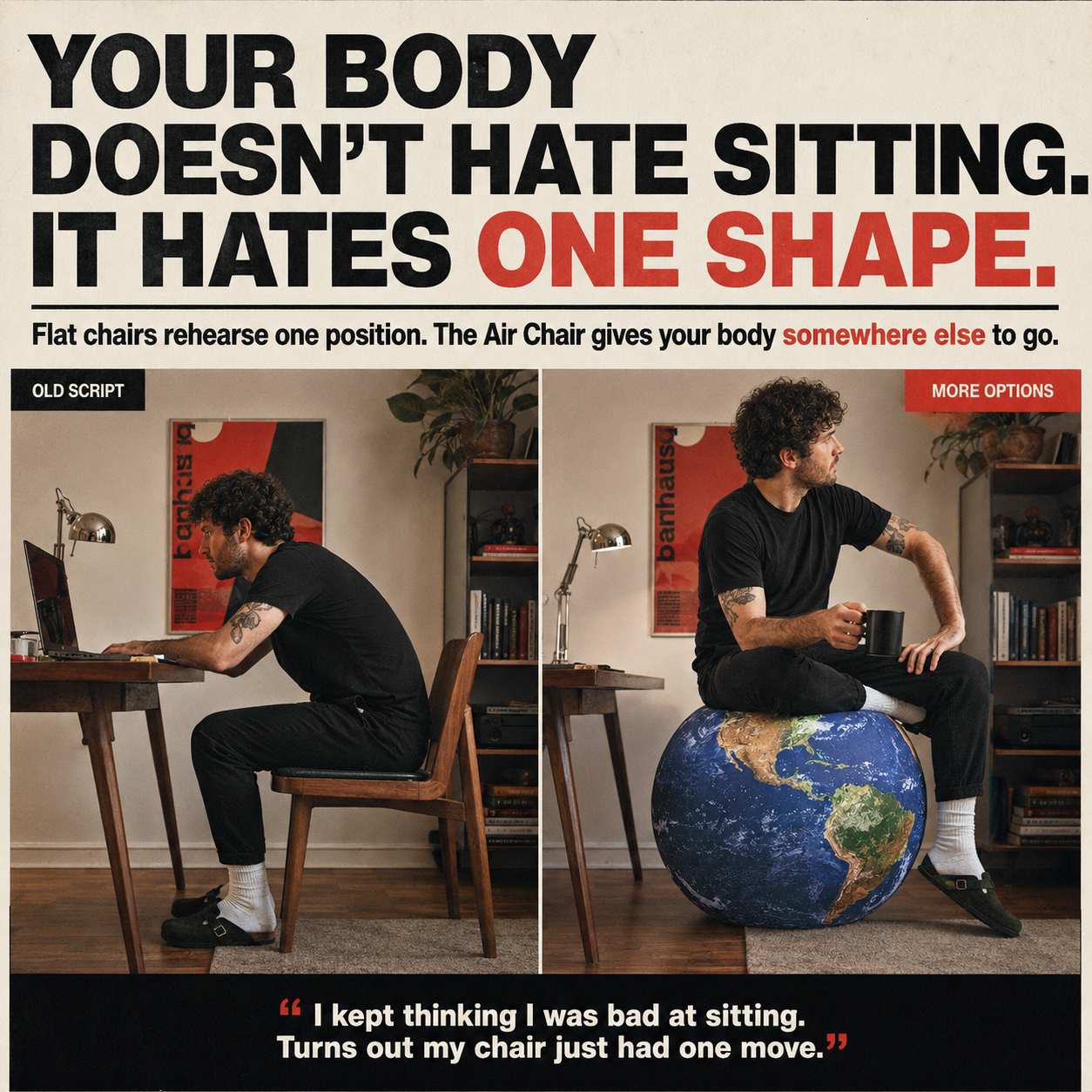 Air Chair compared with conventional seating