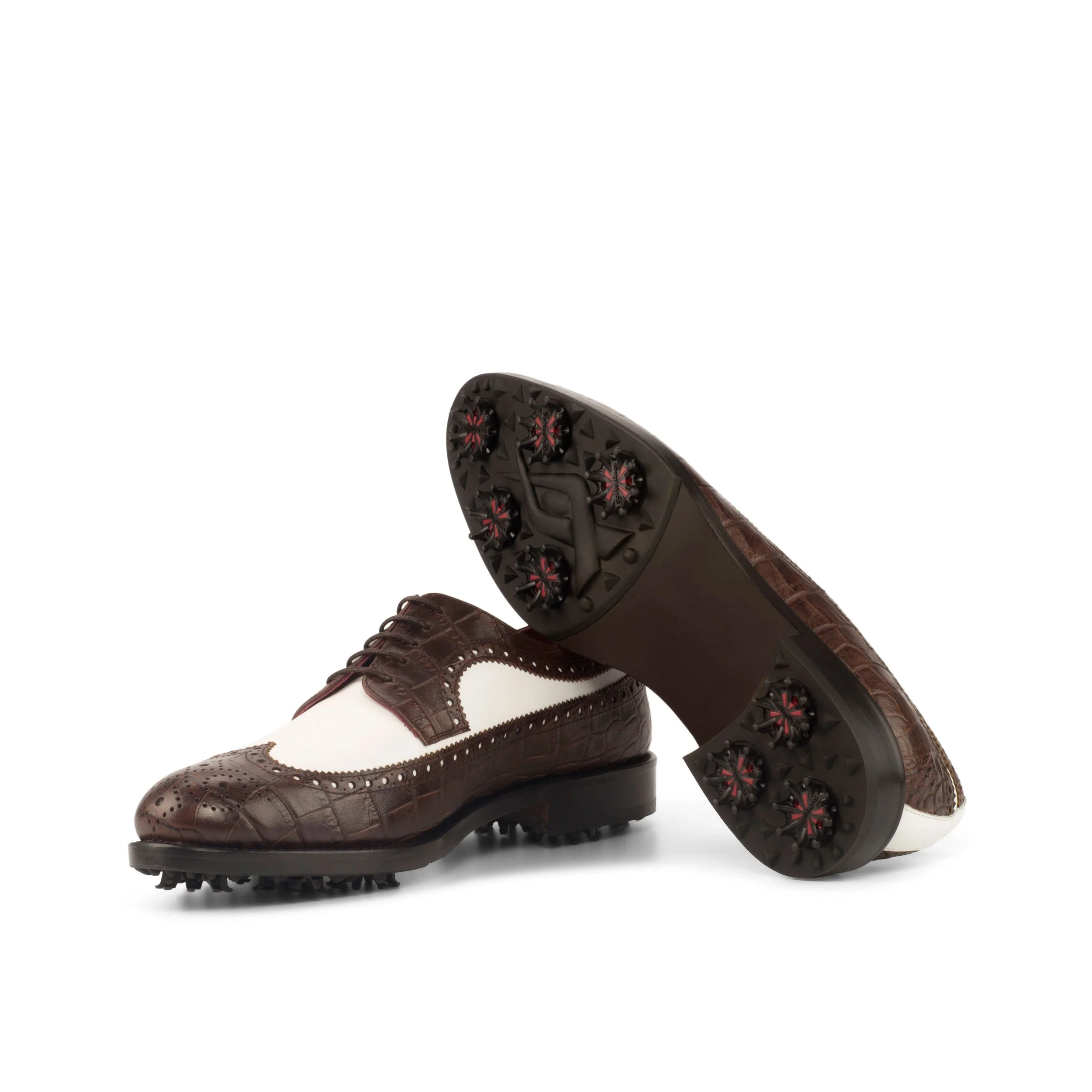 Longwing Golf Faux Croco Brown Box Calf White