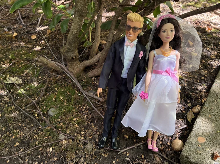 Barbies dressed up as a bride and groom