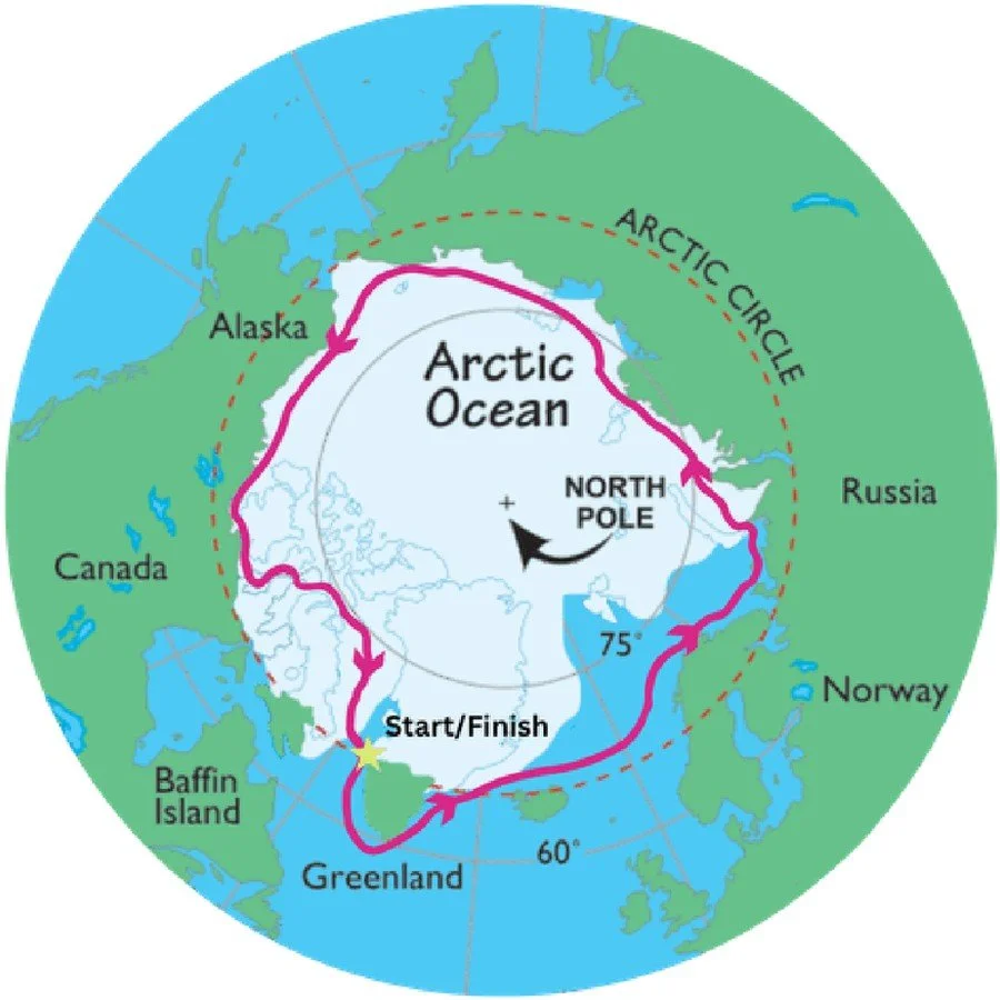 Map of the Arctic Circle route starting and finishing in Greenland