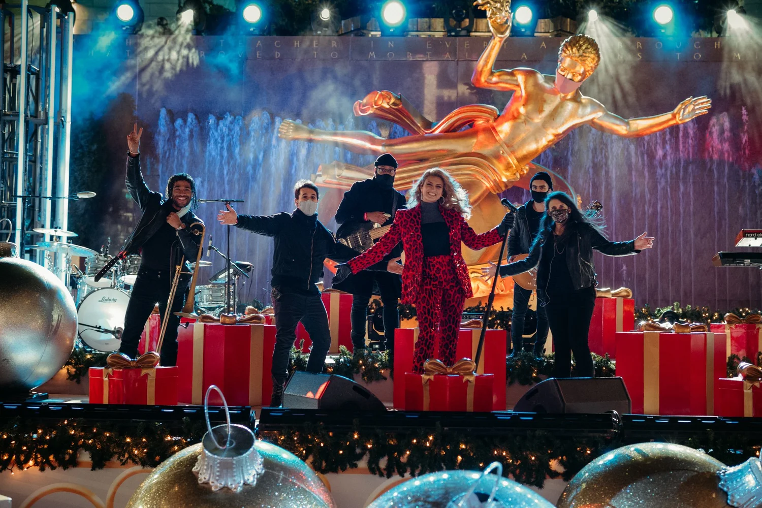 Darius Christian on trombone with Tori Kelly and the band at Rockefeller Center
