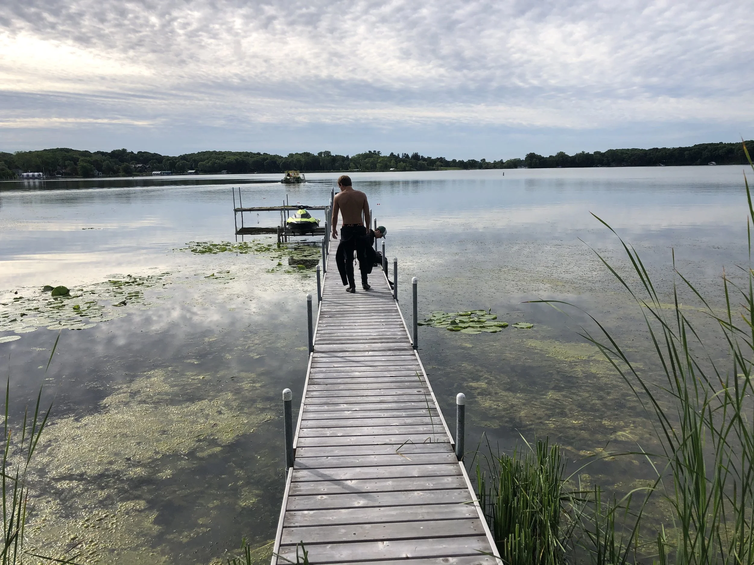 Lake shoreline before weed removal