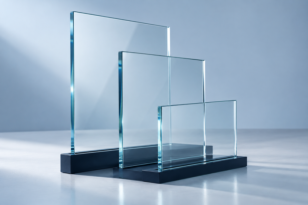 Illustrative clear glass panels with polished edges