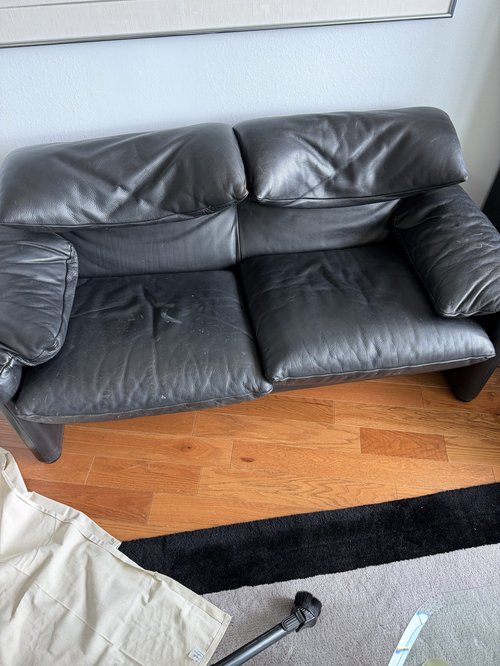 Leather loveseat before cleaning Portland