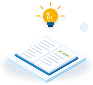Open book with a lightbulb, for full answer explanations