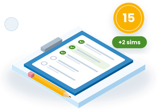 Clipboard with 15 CPA practice questions and 2 task-based simulations