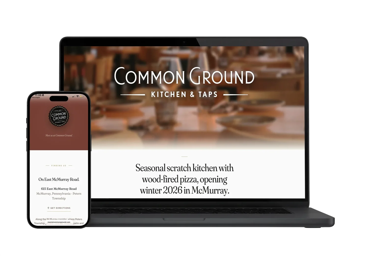 Common Ground Kitchen and Taps restaurant website design by Ian Jones of ISJDESIGNS, McMurray PA wood-fired pizza site.