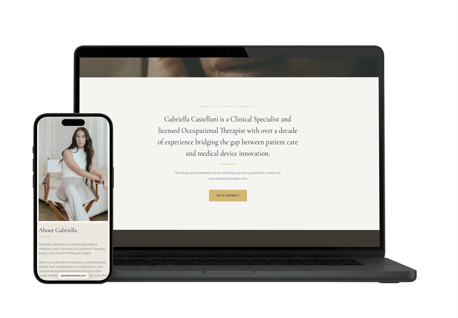 Gabriella Castellani clinical specialist website design by Ian Jones of ISJDESIGNS, cream and gold luxury editorial layout.