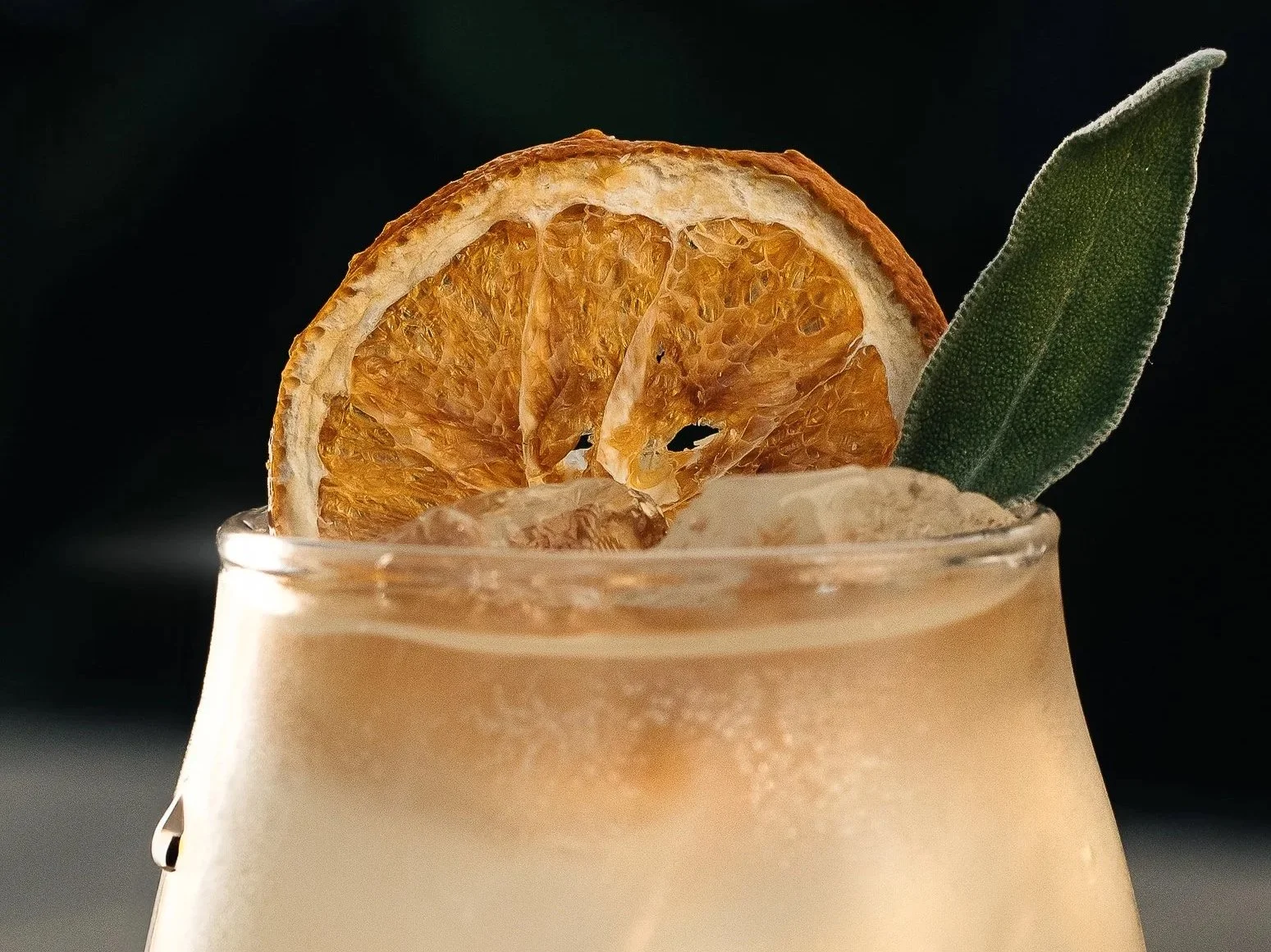 Close-up cocktail photography with dried citrus garnish and sage for Coughlin's Law Kitchen and Ale House by Ian Jones