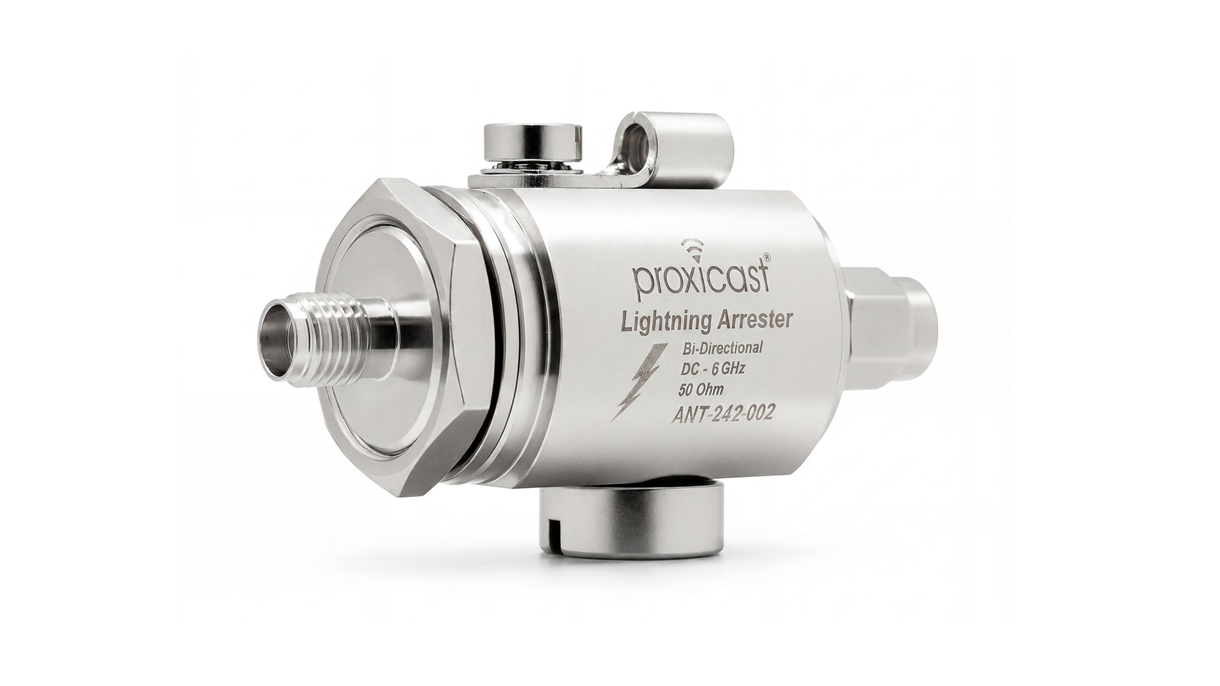 Pittsburgh product photography by Ian Jones of ISJDESIGNS showing a Proxicast ANT-242-002 lightning arrester photographed for ecommerce on a clean white background.