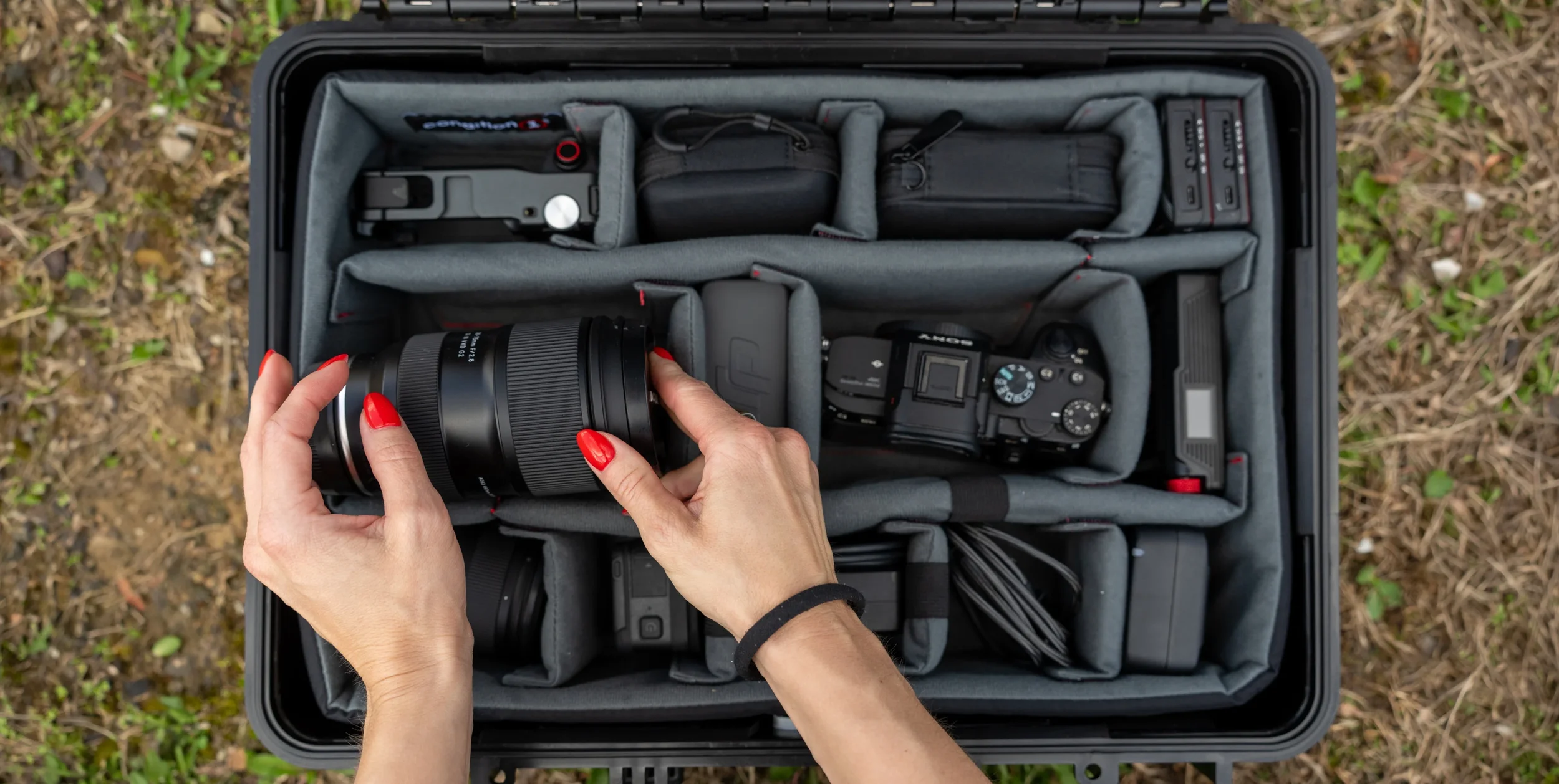 Sony mirrorless camera, Tamron f/2.8 lens, and DJI gear packed in a Condition 1 hard case, the kit Pittsburgh commercial photographer Ian Jones of ISJDESIGNS shoots with
