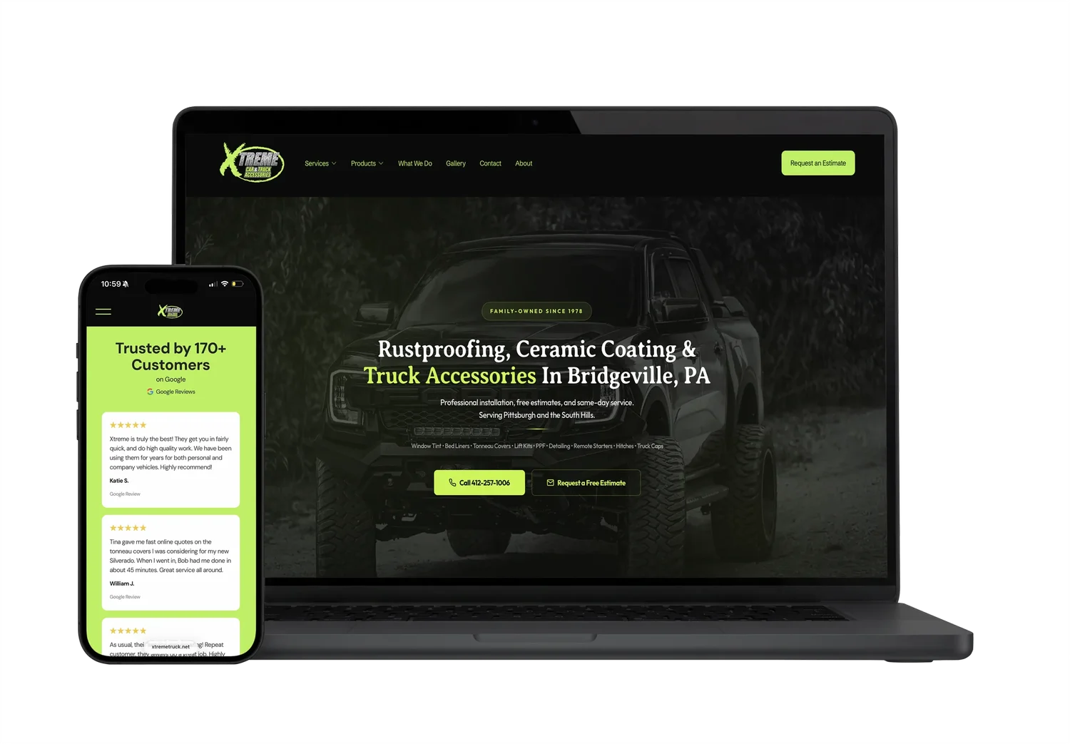 Xtreme Car and Truck Accessories website design by Ian Jones of ISJDESIGNS, Bridgeville PA truck accessories homepage.