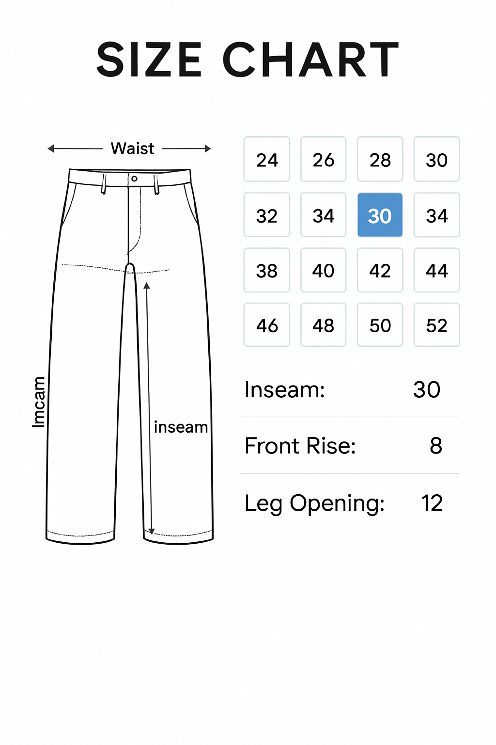 Jean size chart illustration
