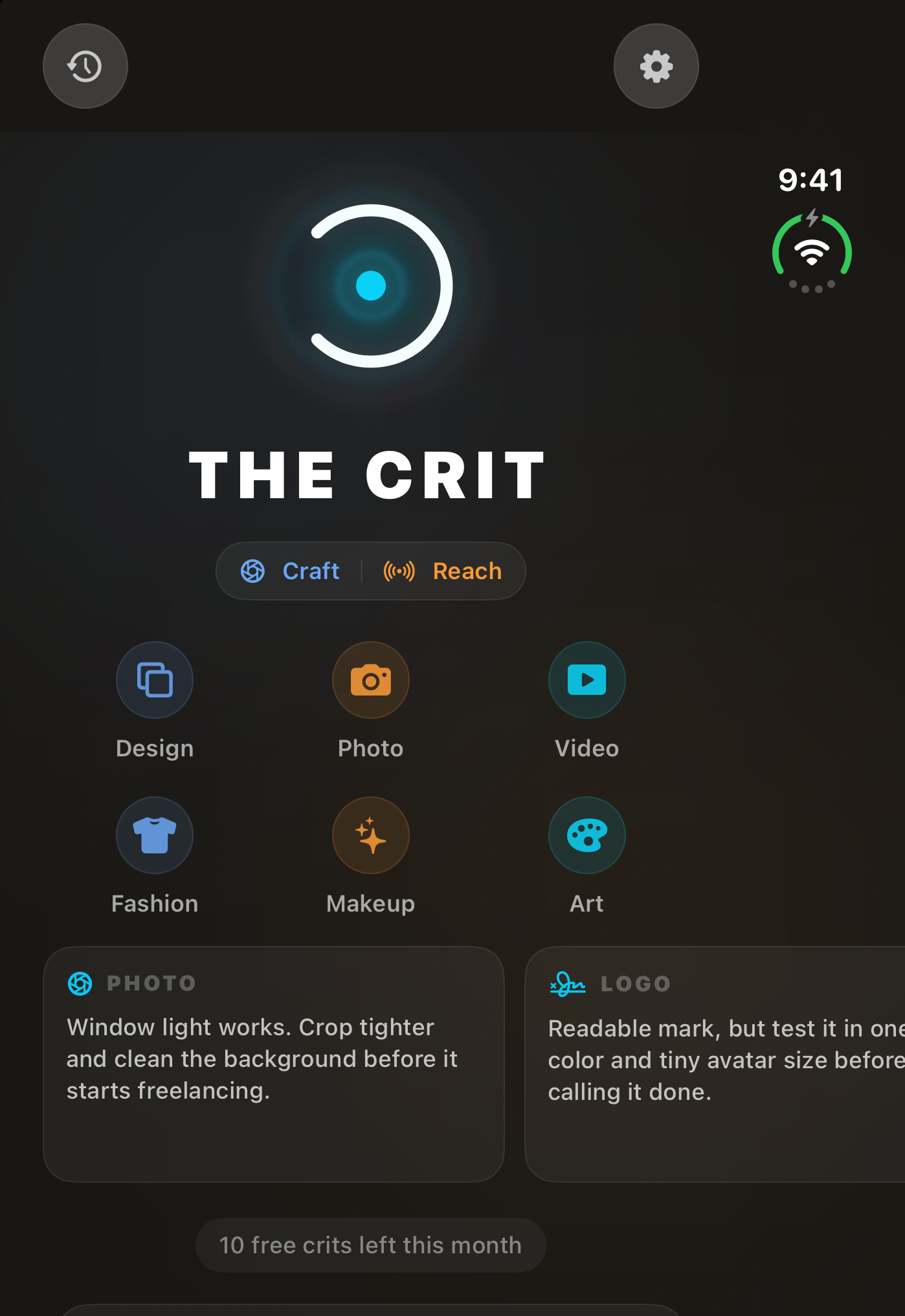 The Crit compact home screen