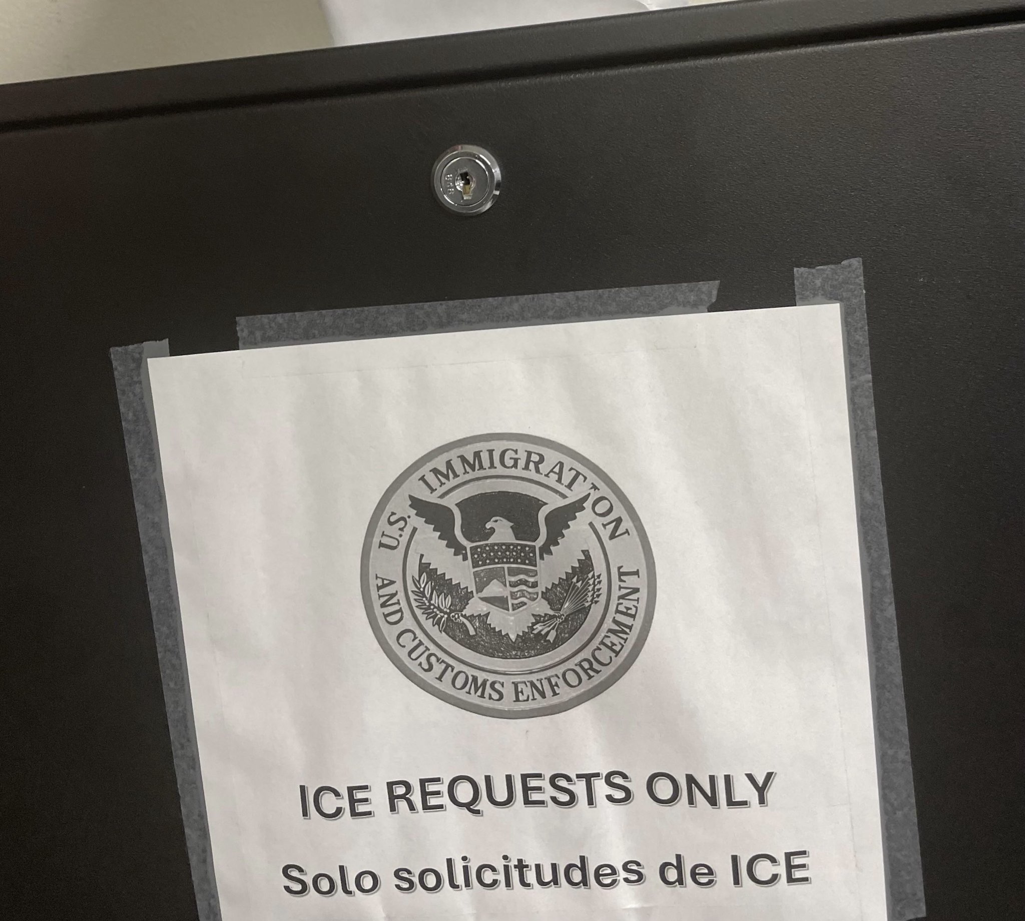 Photo of the ICE Requests Only drop box at Delaney Hall Security Office