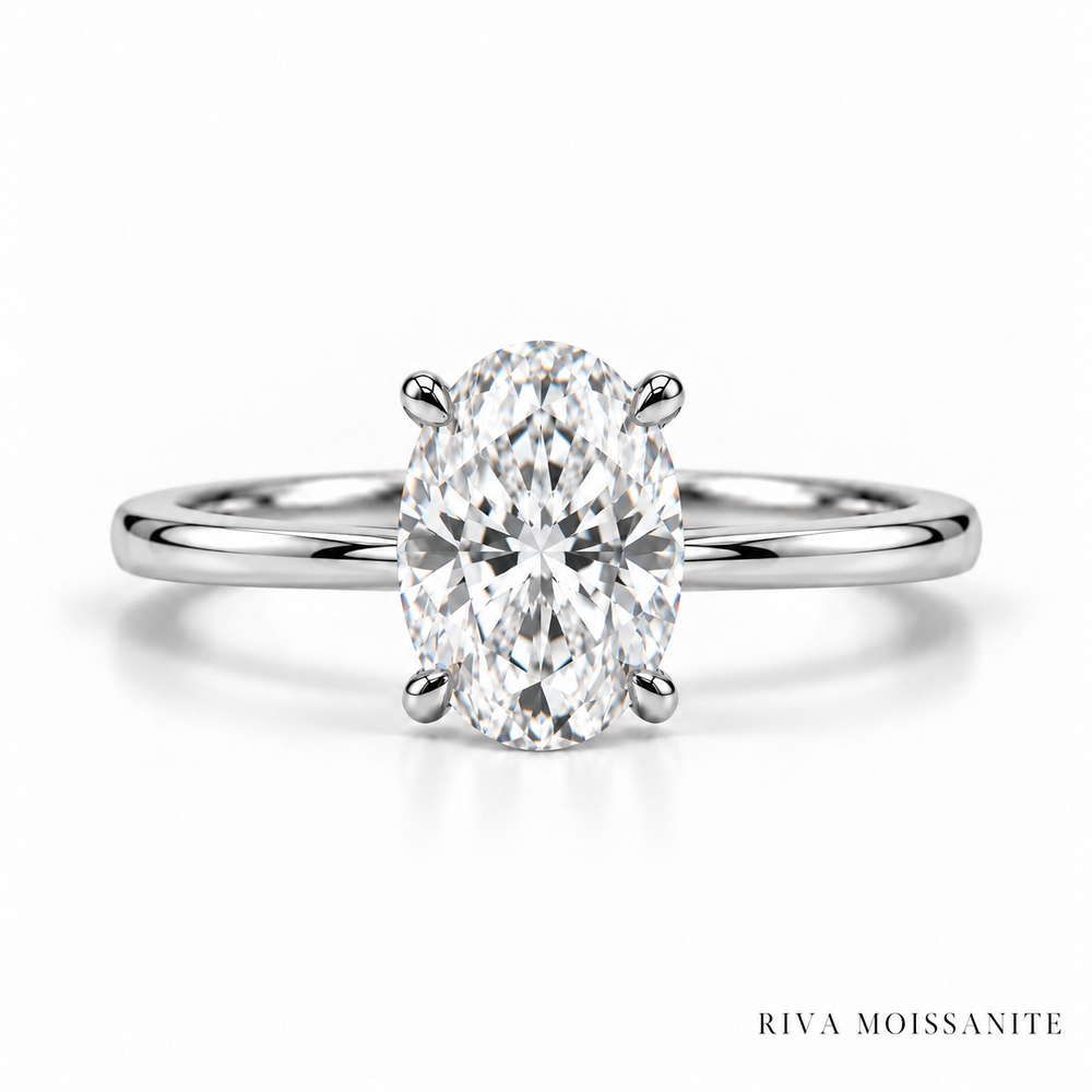 Oval solitaire engagement ring in white gold