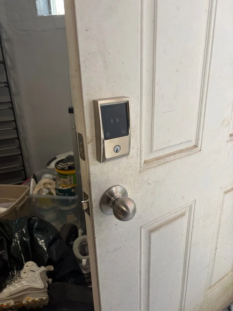 Schlage commercial keypad lock installed at a Chicago office