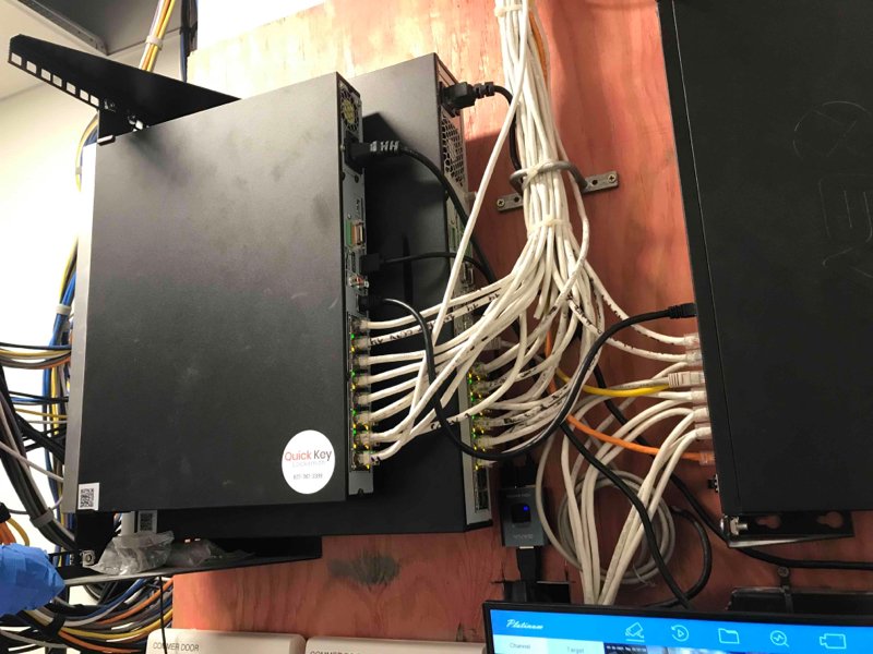 Axis IP cameras mounted on a Chicago commercial building exterior