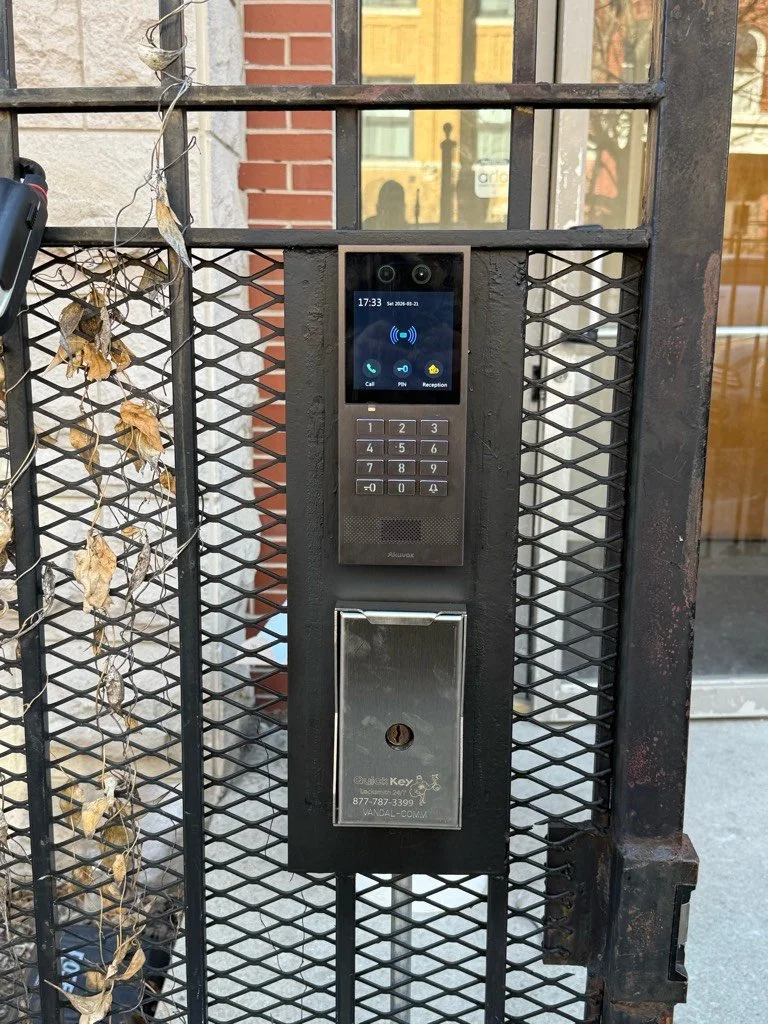 Akuvox intercom installed at a Chicago commercial building entrance
