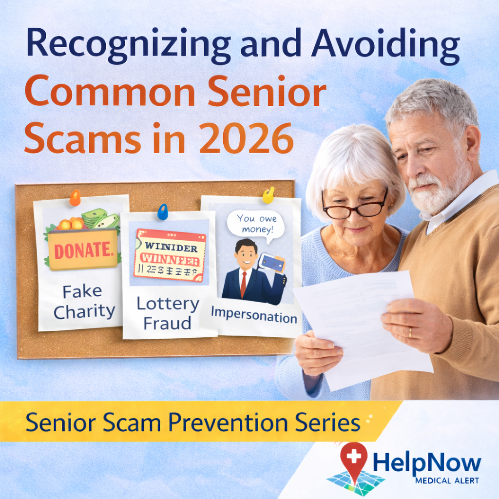 Senior couple reviewing mail and learning how to avoid scams — Senior Scam Prevention Series 2026