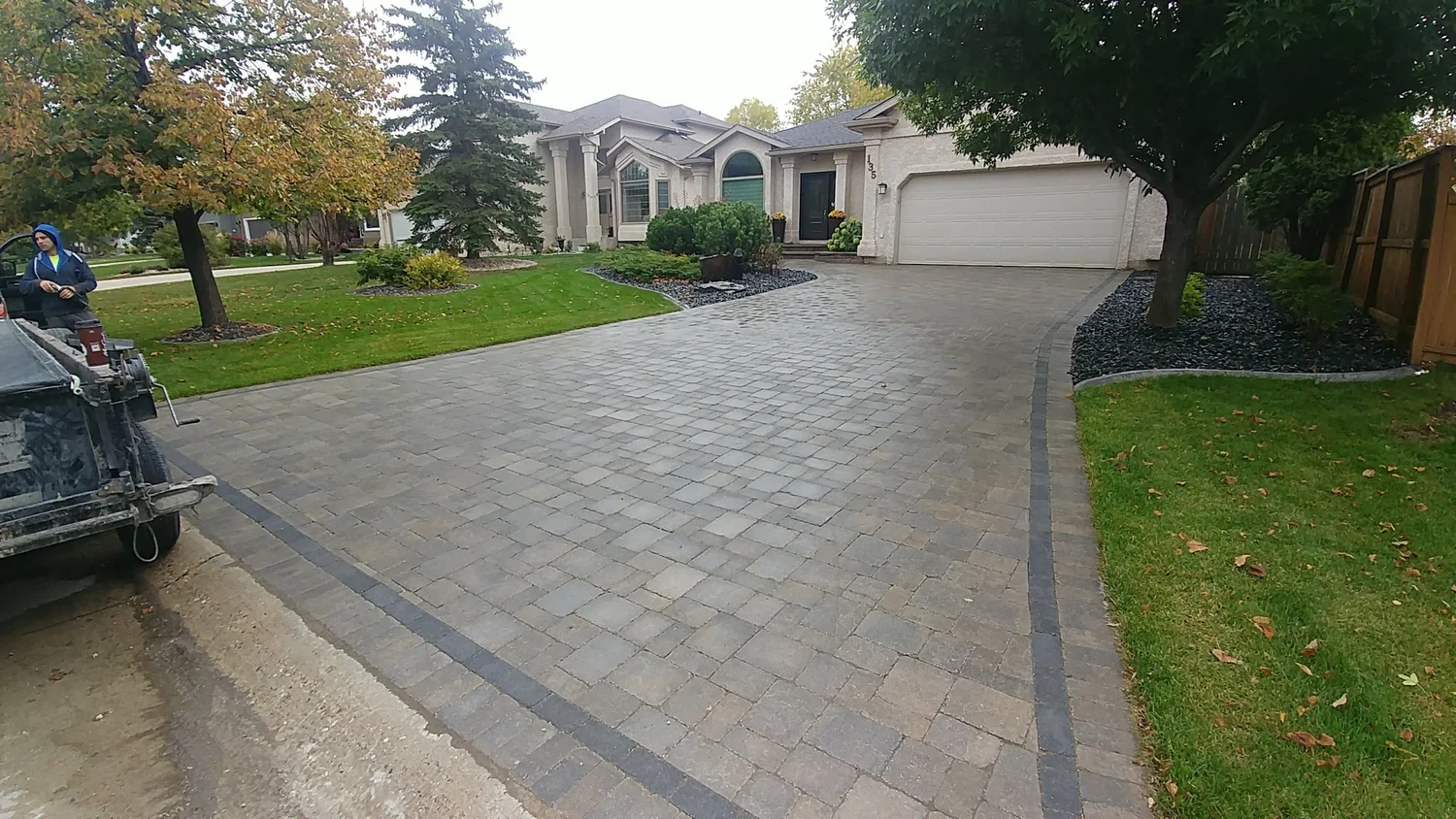 Modern large format paving stone driveway Brentcliffe Drive Linden Woods Winnipeg
