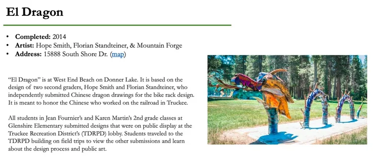 Image of "El Dragon" is based on the design of two second graders, Hope Smith and Florian Standteiner, whose dragon drawings infused the creation process of this slithering bike rack. Happy Bike Month!