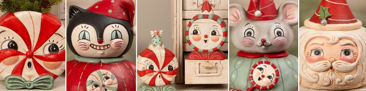 Jolly Sweet Faces of Johanna Parker's Christmas characters, designed for Bethany Lowe!