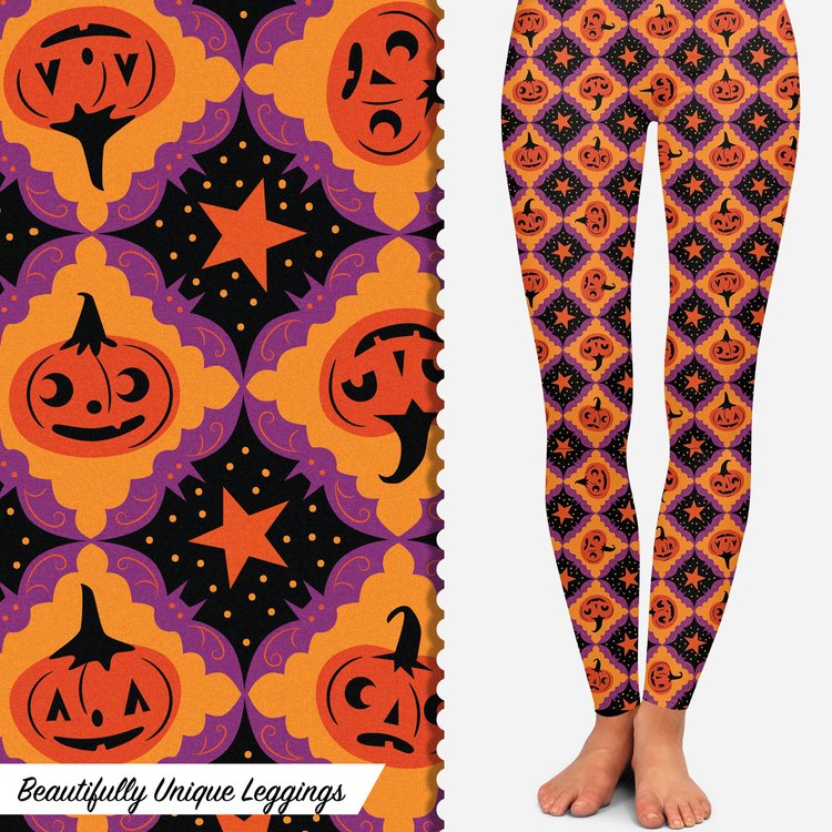 Beautifully Unique Leggings featuring Johanna's Purple Bat Frame Vintage Pumpkin pattern