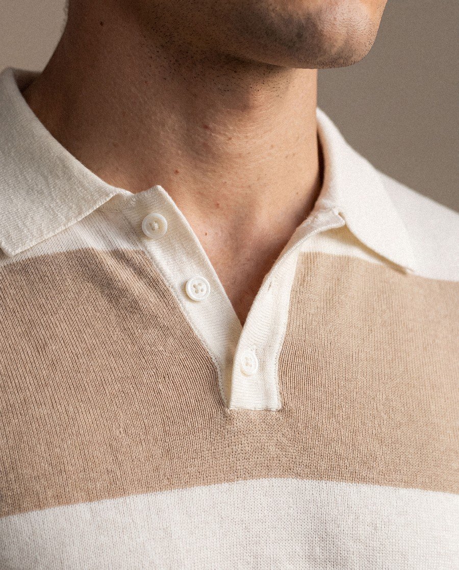 Striped polo collar close-up