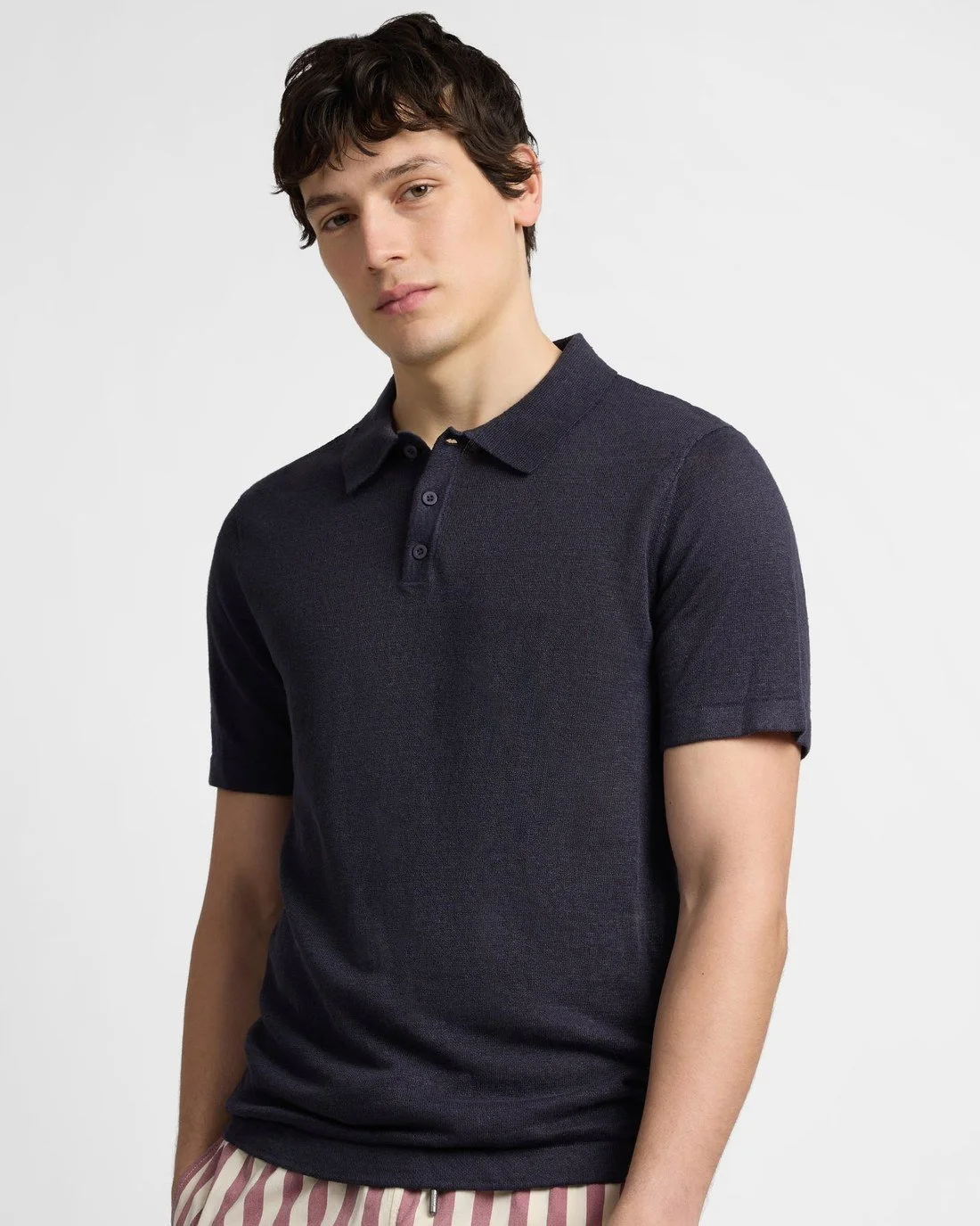 Linen Sweater Polo on model
