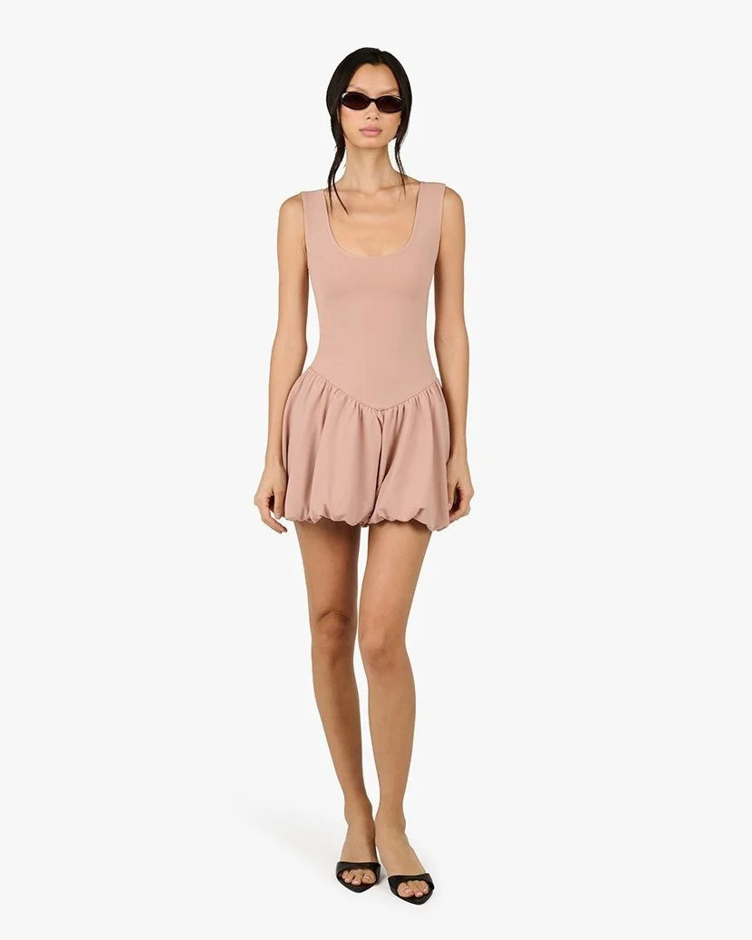 Bubble mini dress on model