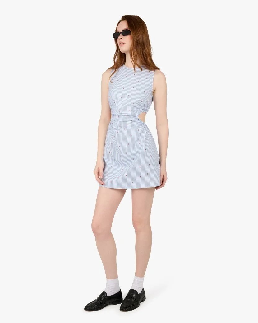 Embroidered cutout mini on model