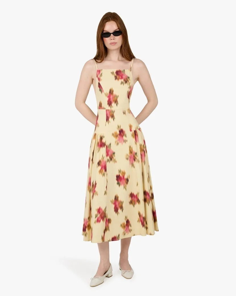 Floral midi dress on model
